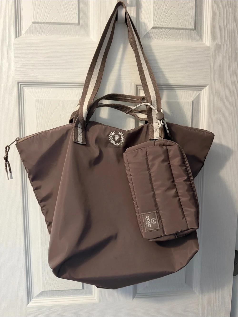 PINK Victoria's Secret Brown Quilted Nylon Tote with Pouch